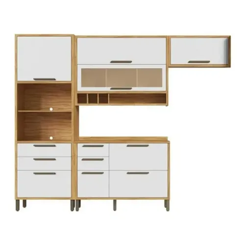 Cozinha Compacta 70% Mdf 4 Peças 7 Portas 5 Gavetas e Vidro