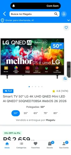 Tela tv smart LG 50 polegadas