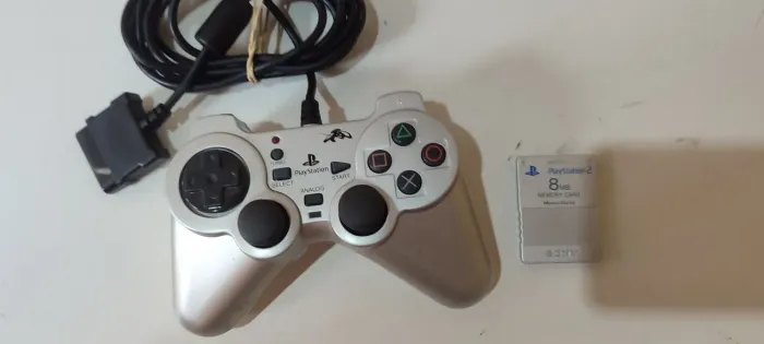 Controle Playstation 2 Prata e memory card prata originais