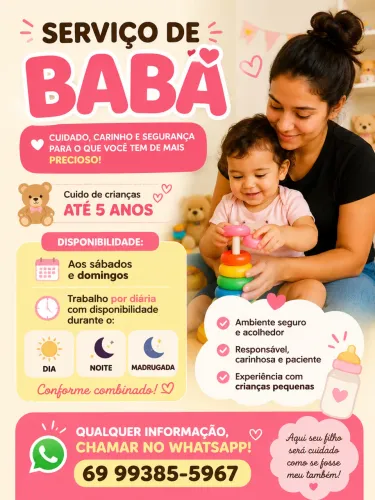 Ofereço serviços de babá por diária.