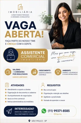 Vaga para Assistente Comercial Imobiliária | Chucri Zaidan | Salário + Comissão + Bônus