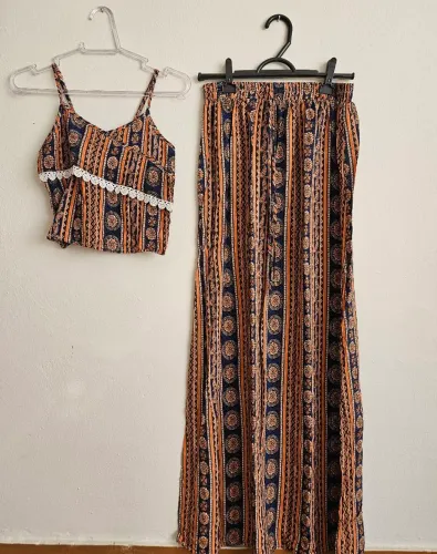 conjunto de cropped + saia longa boho, TAM P/M