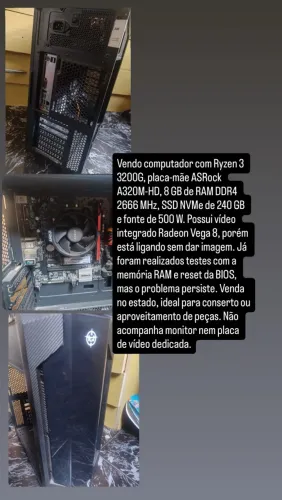 PC Ryzen 3 3200G, 8GB RAM, SSD 240GB - Liga, mas não dá imagem