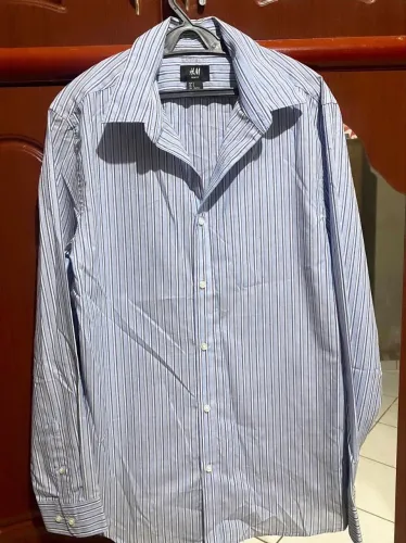 camisa social masculina azul listrada h&m