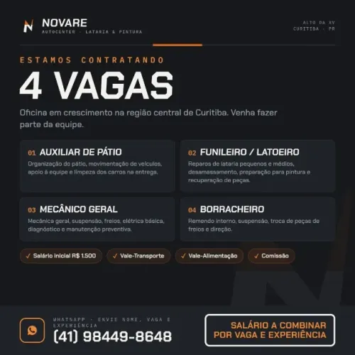 VAGA PARA FUNILEIRO - LATOEIRO - MECÂNICO - ELETRICISTA - AUXILIAR