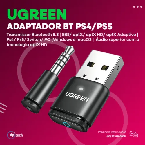 PROMOÇÃO!! Adaptador Bluetooth UGREEN CM668 para PS5 / PS4 / Switch / PC