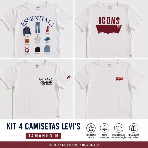 Kit 4 camisetas Brancas Levis - Corporativo Tam M