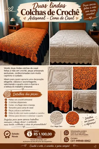 Duas Colchas de Crochê Casal - Artesanais e Exclusivas
