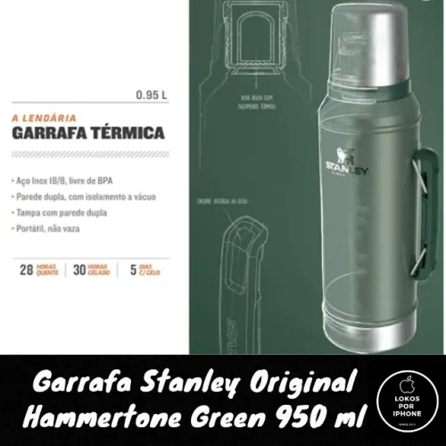   Garrafa Stanley Hammertone Green 950ml -Nova