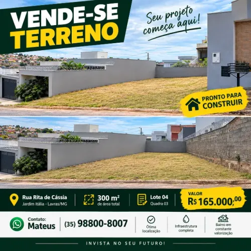 Lote 300m² bairro Jardim Itália, lavras mg