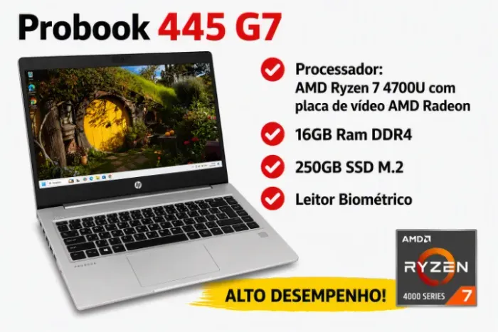 SÓ VENDA! Notebook Pro Ultra HP G7 AMD Ryzen 7 4700U , 16gb Ram , 256Gb SSD , USB-C Tipo C