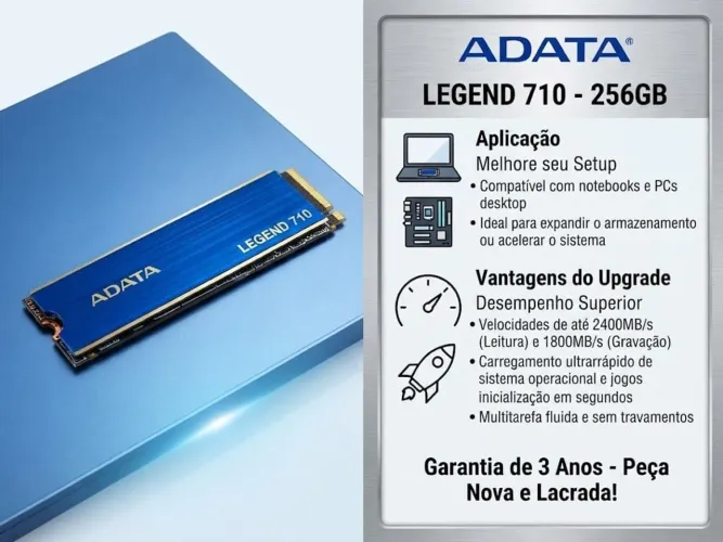 SSD Adata 256GB M.2 2280 PCIE GEN 3X4 LEGEND 710 Compatível com PS5