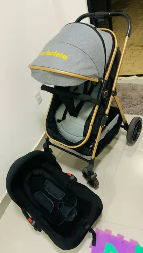 Carrinho completo 3 em 1, com Moisés e Bebê conforto - modelo europeu luxo