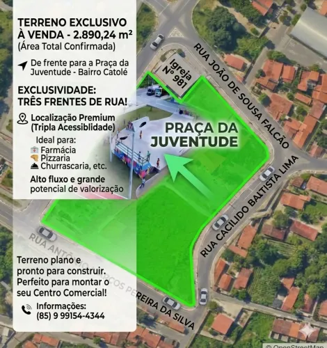 Terreno com 03 frentes ideal para montar o seu empreendimento. Bairro Catolé -Horizonte-Ce