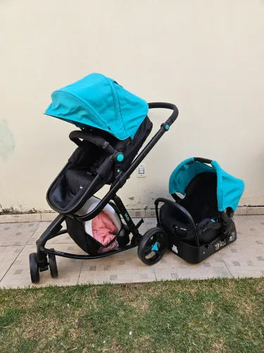 TRIO Completo: Carrinho-Moisés-Bebê Conforto-Base veicular - Excelente Estado