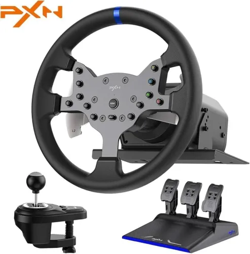 Volante simulador pxn v99 com câmbio e pedais completo.