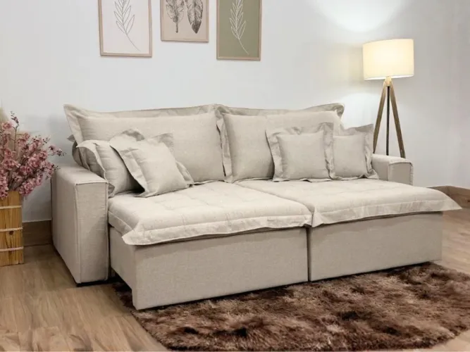 Sofá Cama Retrátil Reclinável 2.00m D33 e Molas Bonnel s6