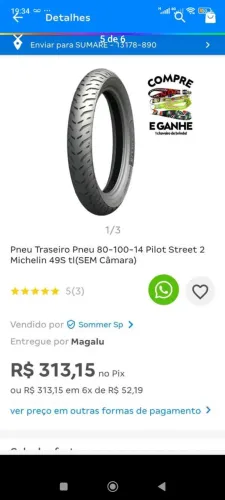 Pneu Michelin Pilot Street 2 80/100-14 Novo Sem Câmara Biz Pop Scooter