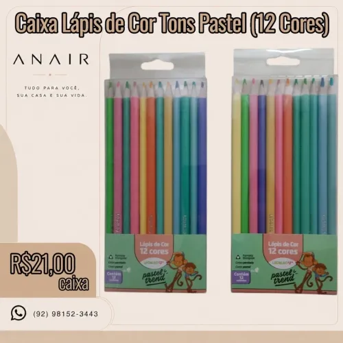 Lápis de Cor Tons Pastel (12 Cores)