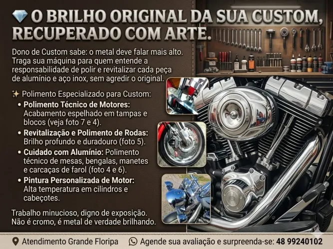 Revitalização e Polimento para Motores e Peças de Motos Custom
