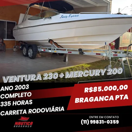 Lancha Ventura 230 + mercury 200 Hp + carreta rodoviária 2003