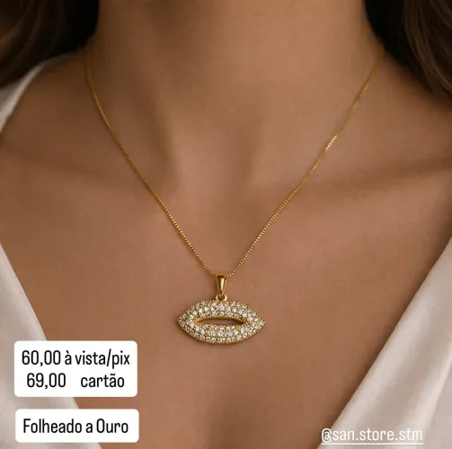 Colar Cravejado - Folheado a ouro