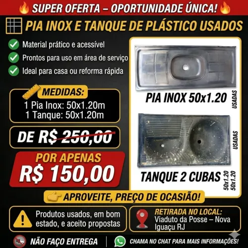 Pia inox e tanque 2 cubas usada