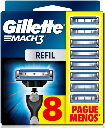 Gillette Mach3, Carga para Aparelho de Barbear com 3 Lâminas 8 Unidades