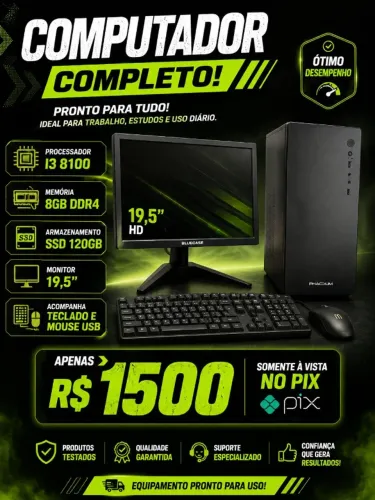 CPU COMPLETA  ESCRITÓRIO I3 8100 8GB DDR4
