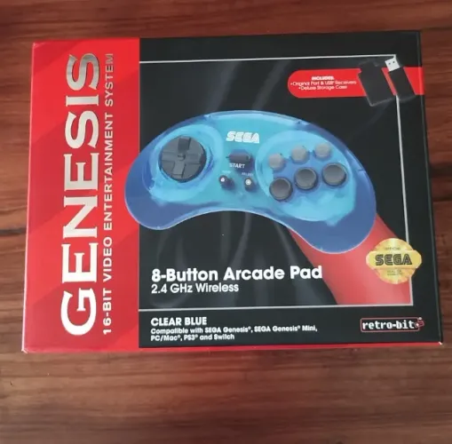 Controle original Clear Blue 8 botões Mega Drive