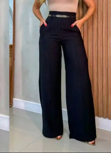 Calça Social Feminina Pantalona Alfaiataria Com Cinto Moda Luxo Elegancia Social