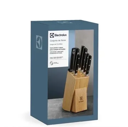 [NOVO NA CAIXA] Conjunto com 6 facas de aço Inox + Bloco de Bambu Eletrolux Preto