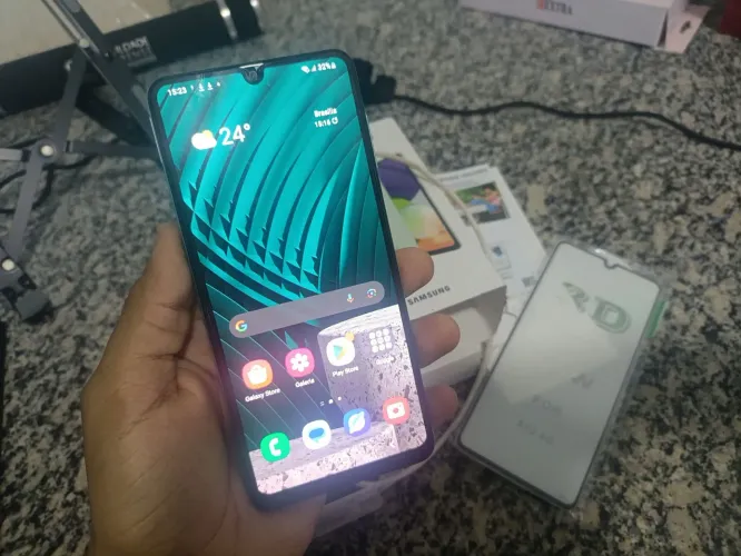 Samsung a22 128gb funcionando tudo todo original biometria digital com caixa