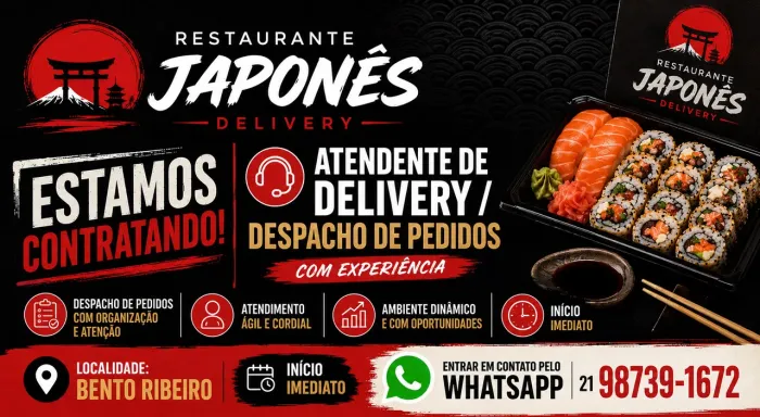VAGA Atendente Delivery Japonês / Despacho pedido