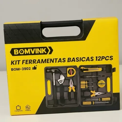 KIT DE FERRAMENTAS BÁSICAS BOMVINK BOM-3902 COM MALETA 12 PEÇAS