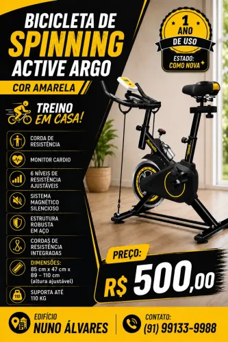 BICICLETA DE SPINNING ACTIVE ARGO - COR AMARELA