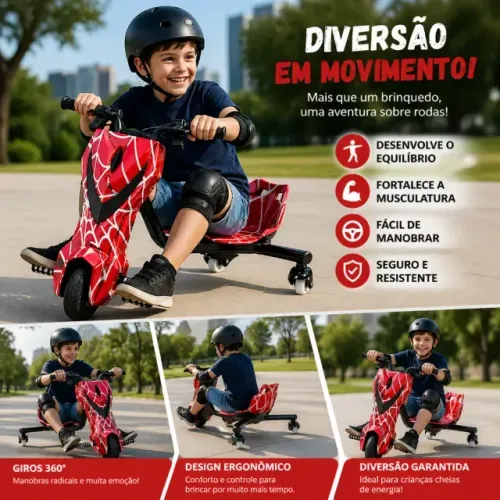 Triciclo Drift Trike Elétrico Radical 360° Infantil Vermelho