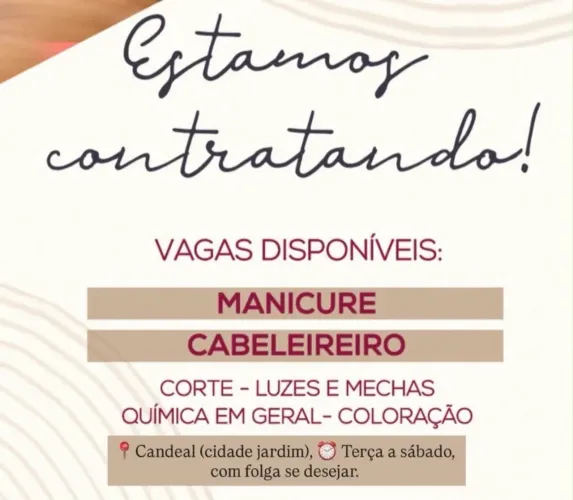 Contrata-se MANICURE E CABELEIREIRA