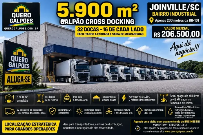Galpões de 5.900 m2 Joinville sc a 200 mts br 101