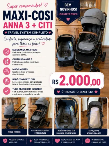 Carrinho Anna3 + bebê conforto Citi 