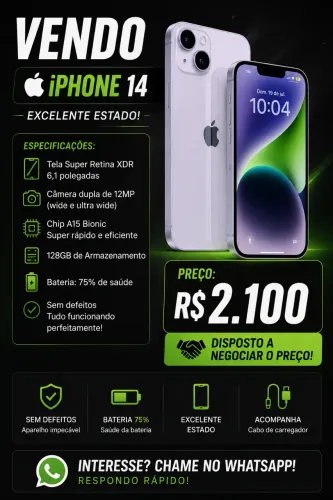iPhone 14 de 128 gb em perfeito estado bateria 75%