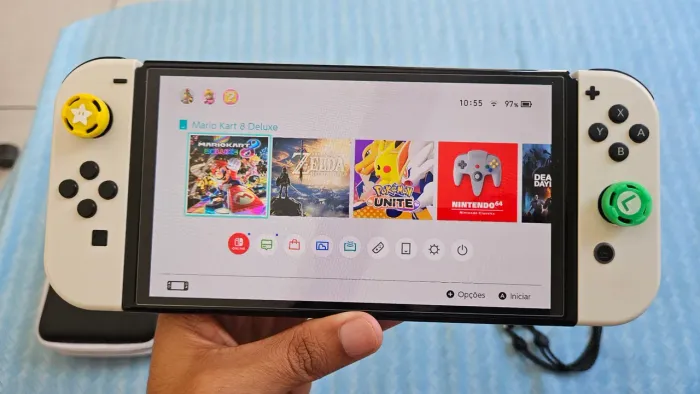Nintendo Switch Oled + SD 128GB + Todos acessórios e capa
