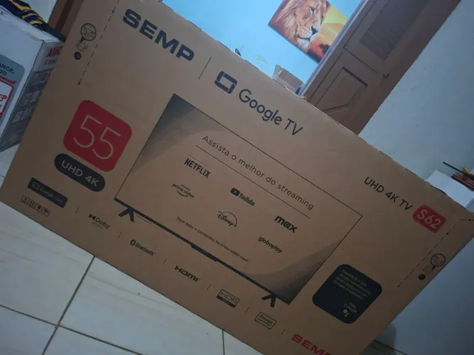 TV 55 polegadas completa 4K Android comando de voz