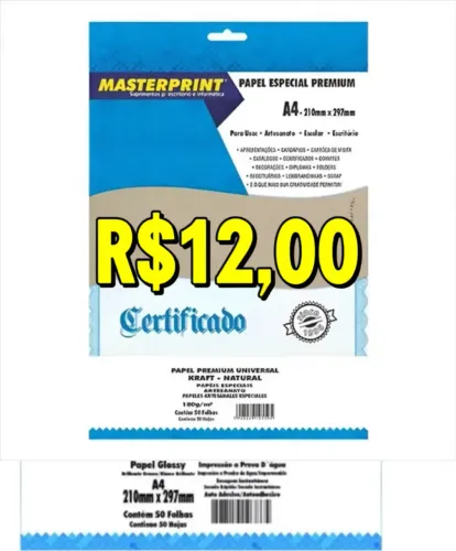 Papel Kraft 180g/m2 Masterprint pacote com 50 Folhas
