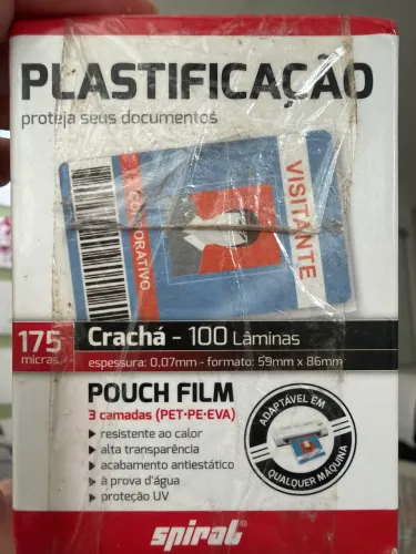 Plastificação Crachá 100 Lâminas - 3 caixas, total 300 Lâminas