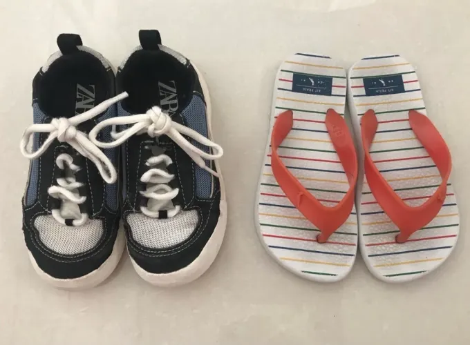 Kit tênis (zara) + chinelo (reserva)