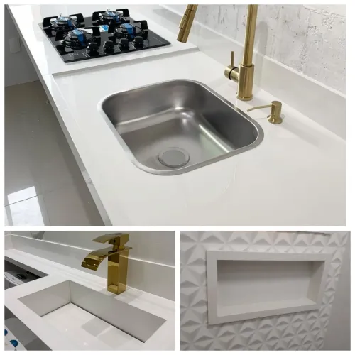 Pias, bancada, nicho, em porcelanato 
