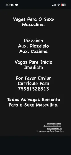 Vaga somente para o sexo masculino