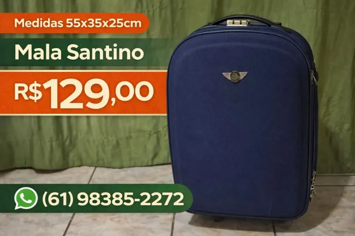 Vendo Mala de Viagem Santino Azul - Rígida em Tecido e Rodinhas 360°