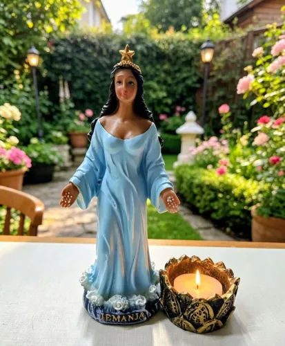 Escultura Decorativa Iemanjá Castiçal 16cm Resina